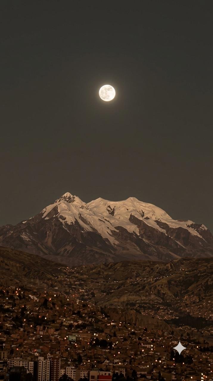 Vista nocturna del Illimani desde Hotel Berlina