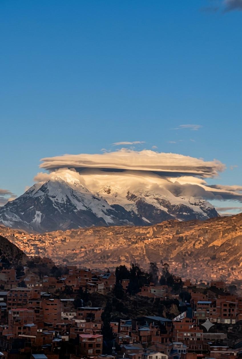 El Illimani al amanecer, vista desde Hotel Berlina